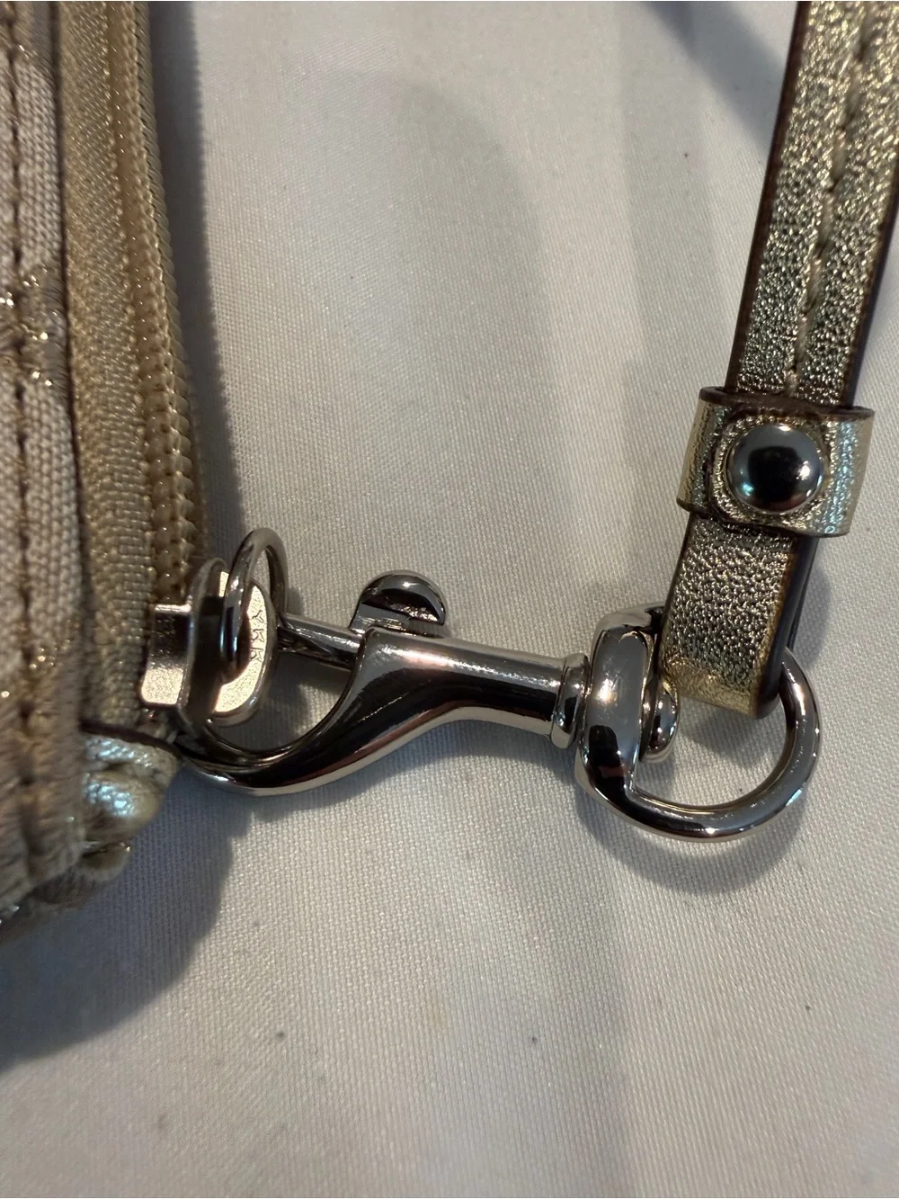 Coach Beige Signature Jacquard Wristlet with Metallic Trim Y2K
